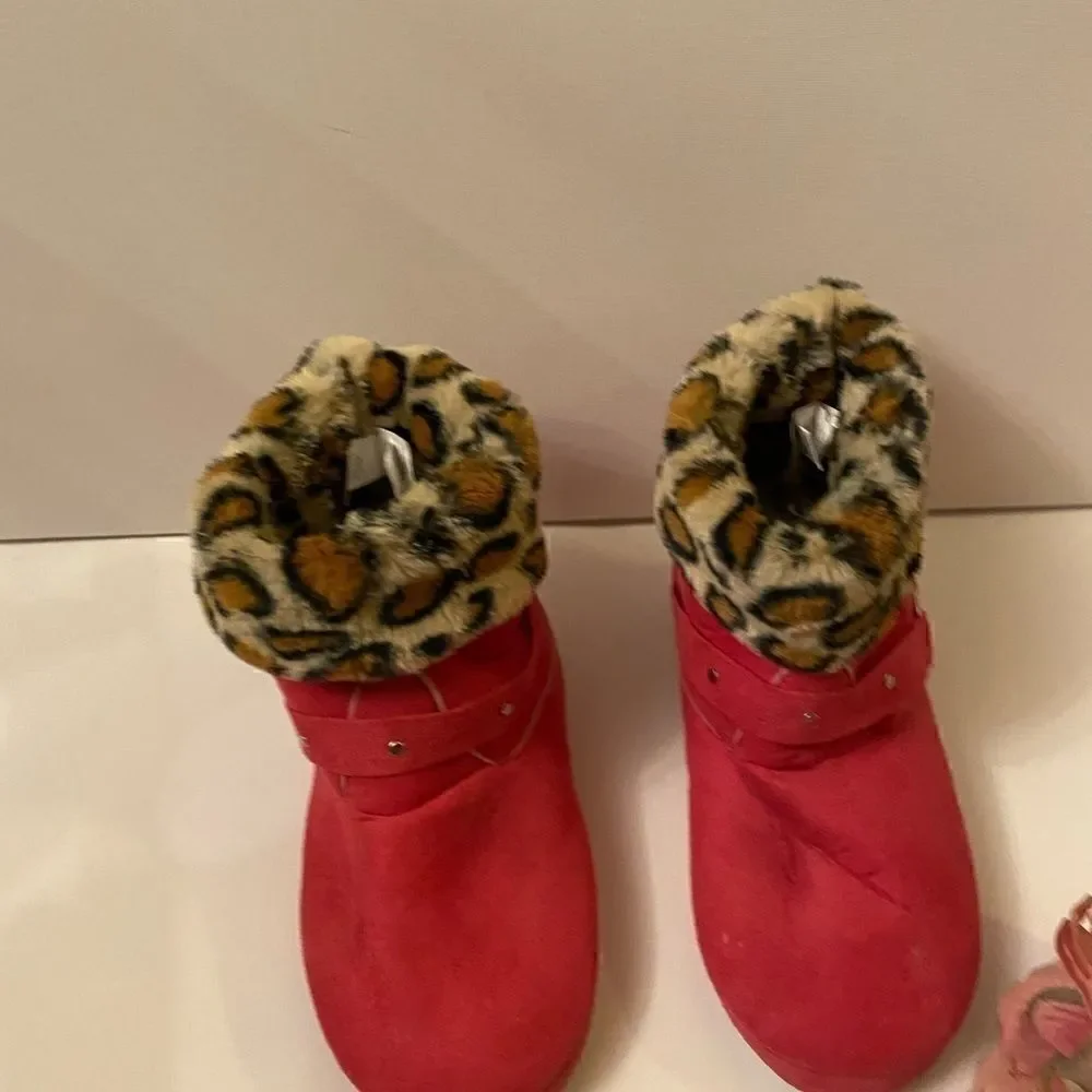 Sweet Girls winter Cheetah Print Boots Size  7-8